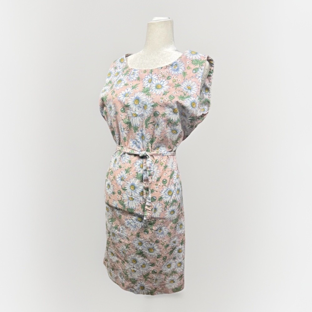 Vtg 80s Handmade Midi Dress Womens S Sleeveless Sash‎ Garden Party Daisy Print